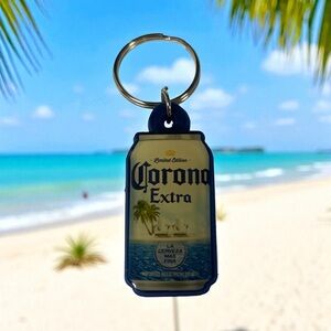 Corona Extra Keychain with Blue and Yellow Accents Rubber gold blue